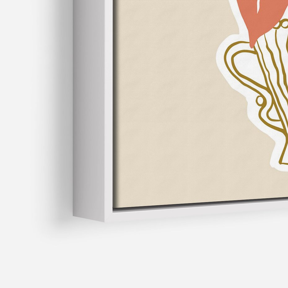 Obraz w ramie 50x70 - Harmonijne Echa - abstrakcyjne kwiaty liście, elegancka kompozycja - rama biała