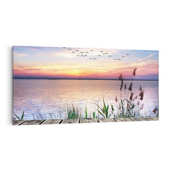 Obraz na płótnie 140x70 - Romantyczny zachód słońca nad morzem z ptakami - zachód, słońca