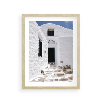 Plakat w ramie 30x40 - Santorini - Grecja błękitem malowana - Santorini, Grecja - rama drewno
