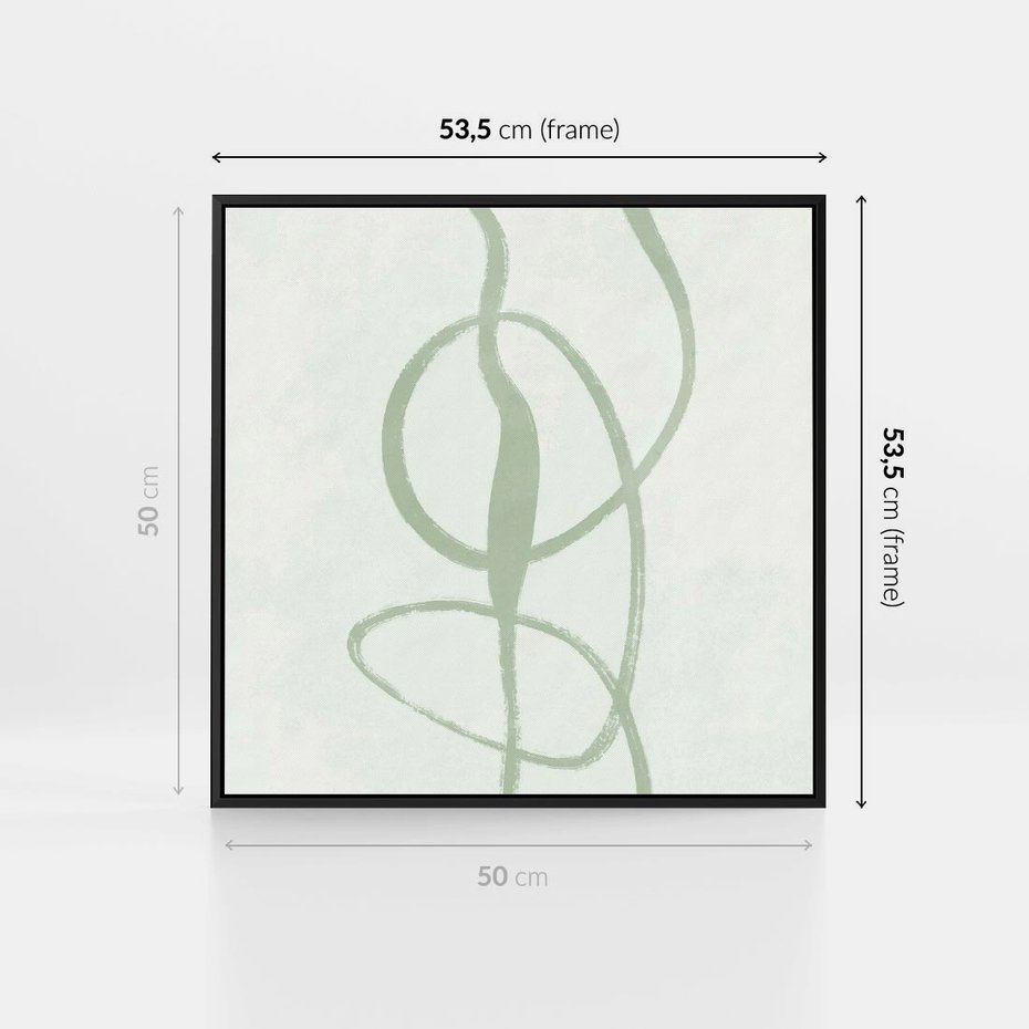 Obraz w ramie 50x50 - Zieleń Wewnętrznej Harmonii - zielona abstrakcja, zgaszona zieleń - rama czarna