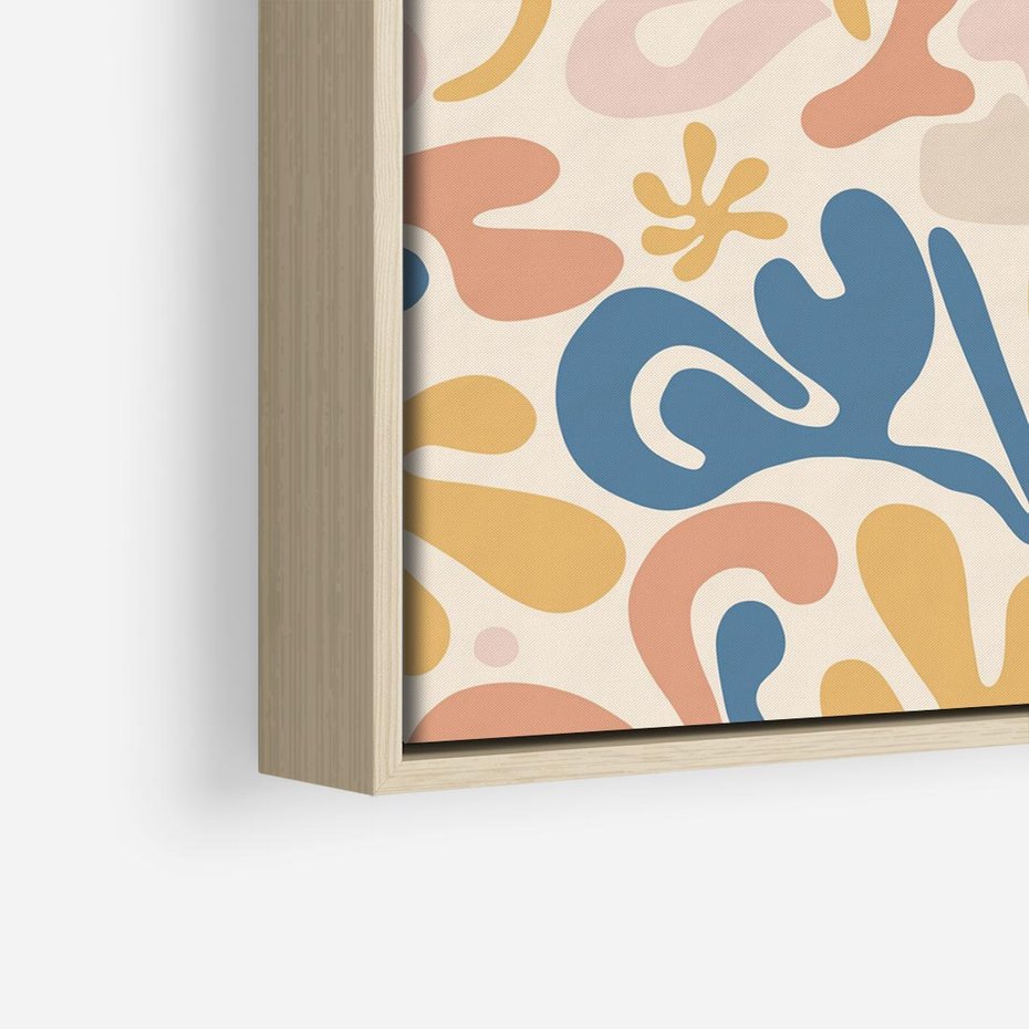 Obraz w ramie 80x80 - Symfonia Radosnych Barw - abstrakcyjne pastelowe formy, nowoczesna grafika w stylu boho - rama drewno