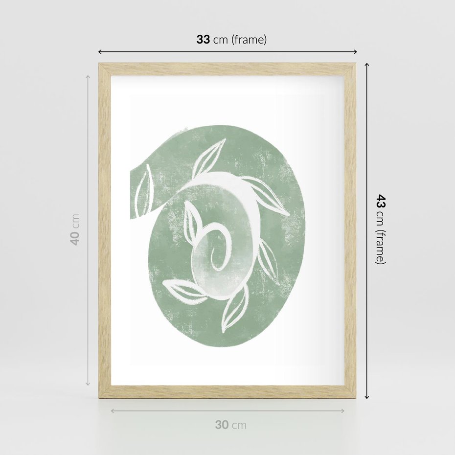 Plakat w ramie 30x40 - Zielony Świat Odpoczynku - abstrakcyjny zielony motyw, skandynawski design - rama drewno