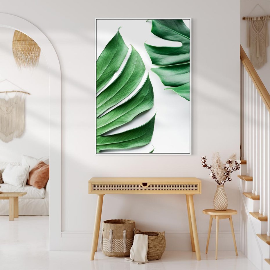 Obraz w ramie 80x120 - Monstera - Liście Kwiaty - monstera, liście - rama biała