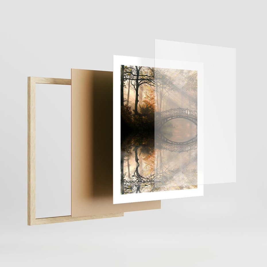 Plakat w ramie 40x50 - Romantyczny Mostek - mostek, romantyczny - rama drewno