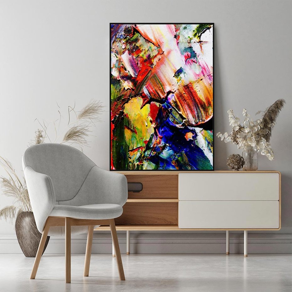 Obraz w ramie 50x70 - Szalejące ognie kolorów - abstrakcja, farby olejne - rama czarna