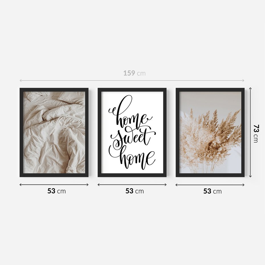 Zestaw obrazy w ramie 50x70 galeria - Dom, home, cytat, napis, typografia - rama czarna