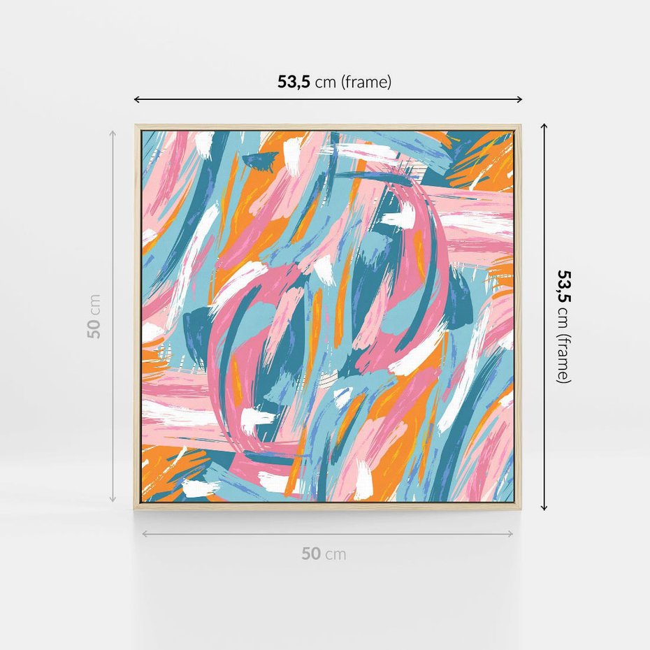 Obraz w ramie 50x50 - Refleksje w krainie abstrakcji - abstrakcja, energiczne pociągnięcia pędzla - rama drewno