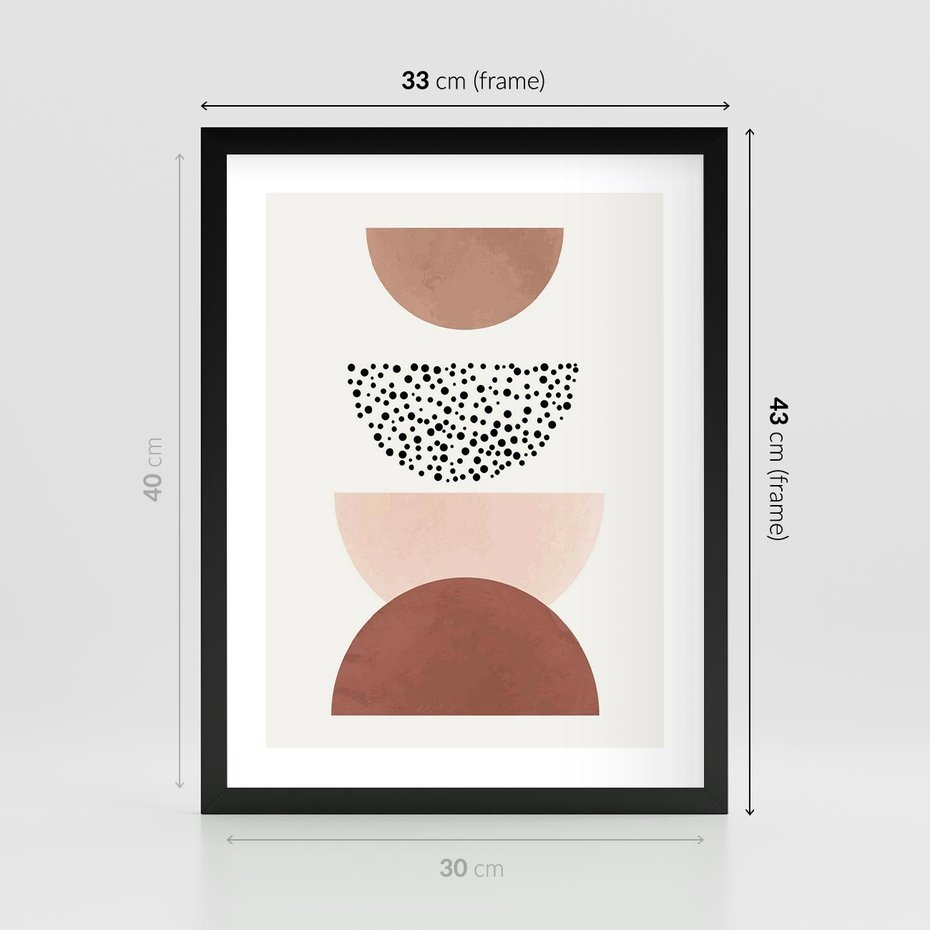 Plakat w ramie 30x40 - Geometryczna Harmonia w Brązach i Beżach - geometryczne kształty, brązy i beże - rama czarna