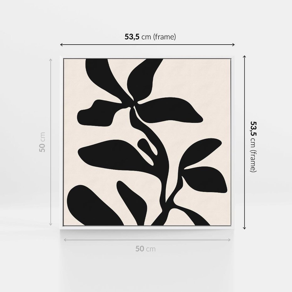 Obraz w ramie 50x50 - Wibracje Akwarelowych Ścieżek - abstrakcyjny minimalistyczna kwiat, czarno biały plakat - rama biała