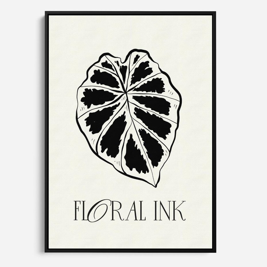 Obraz w ramie 50x70 - Zapisane na liściach wspomnienia - liść, czarny kontur na jasnym tle - rama czarna