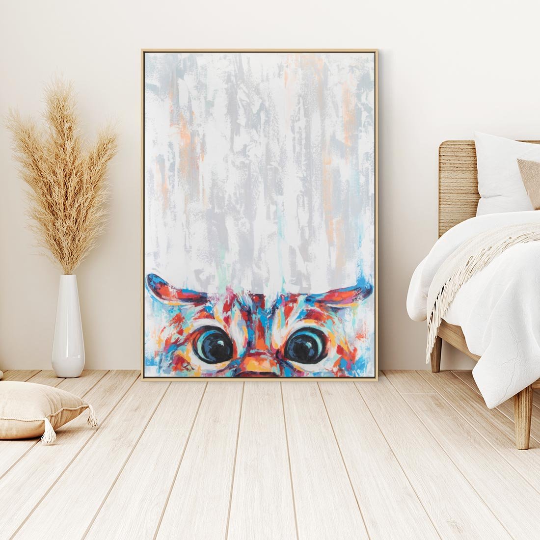 Obraz w ramie 50x70 - Co ja Widzę - obraz olejny, śmieszny obraz kota - rama drewno