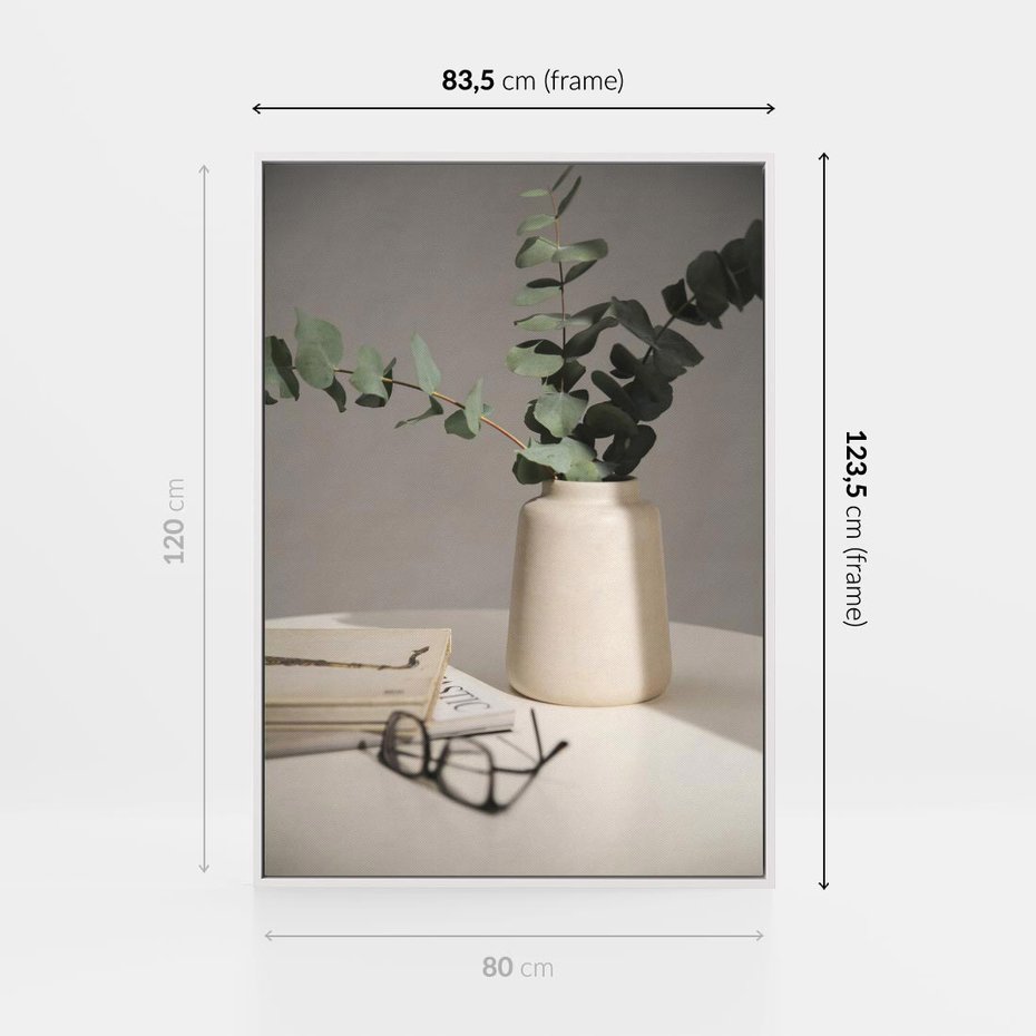 Obraz w ramie 80x120 - Eukaliptusowe liście w okularach - liście, eukaliptus - rama biała