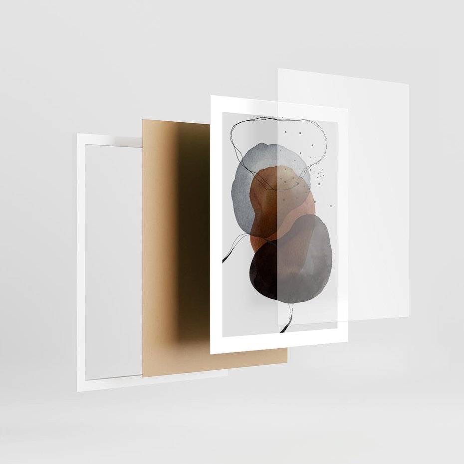 Plakat w ramie 30x40 - Kolorowe Wizje - abstrakcyjne plamy akwarelowe, czarny szkic - rama biała