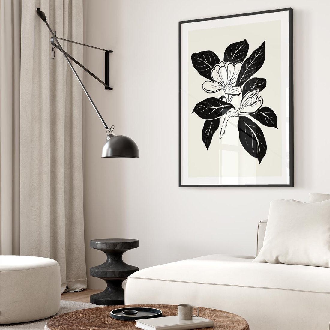 Plakat w ramie 40x50 - Spojrzenie w kształty kwiatów - kwiaty magnolii, minimalizm - rama czarna