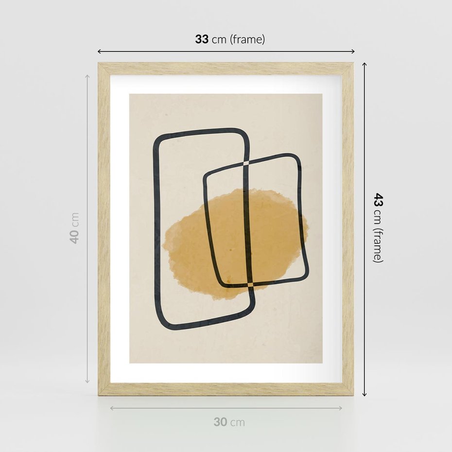 Plakat w ramie 30x40 - Rozkwitające Formy - abstrakcyjne nieregularne kształty, minimalistyczny plakat - rama drewno