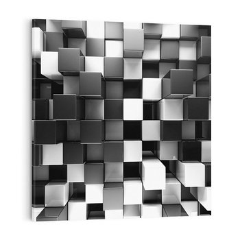 Obraz na płótnie 40x40 - Abstrakcyjna Szachownica: Gra Kolorów w 3D - 3D, abstrakcja