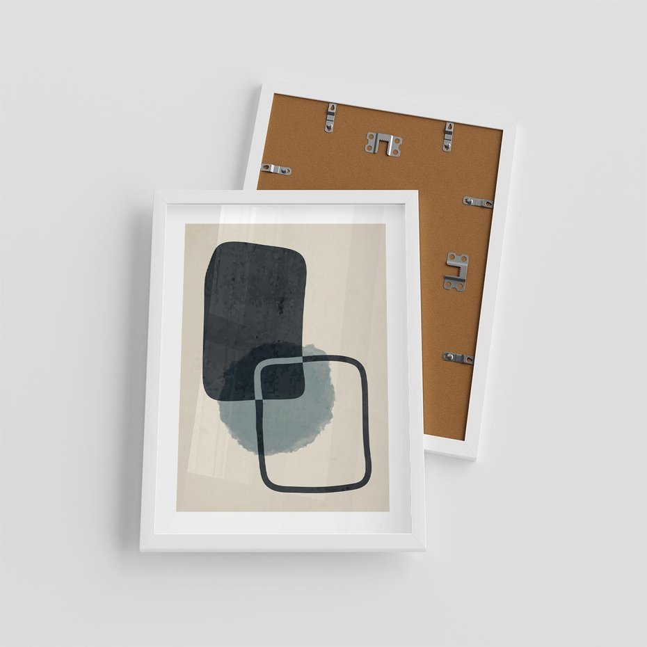 Plakat w ramie 30x40 - Migotliwe Refleksje - abstrakcyjne nieregularne kształty, minimalistyczny plakat - rama biała