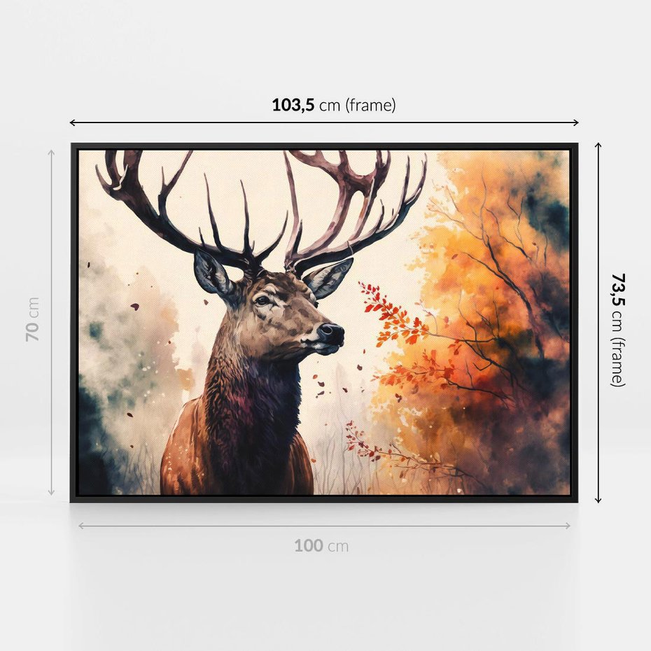 Obraz w ramie 100x70 - Jesienny Monarcha Lasu - grafika komputerowa, na podstawie obrazu - rama czarna