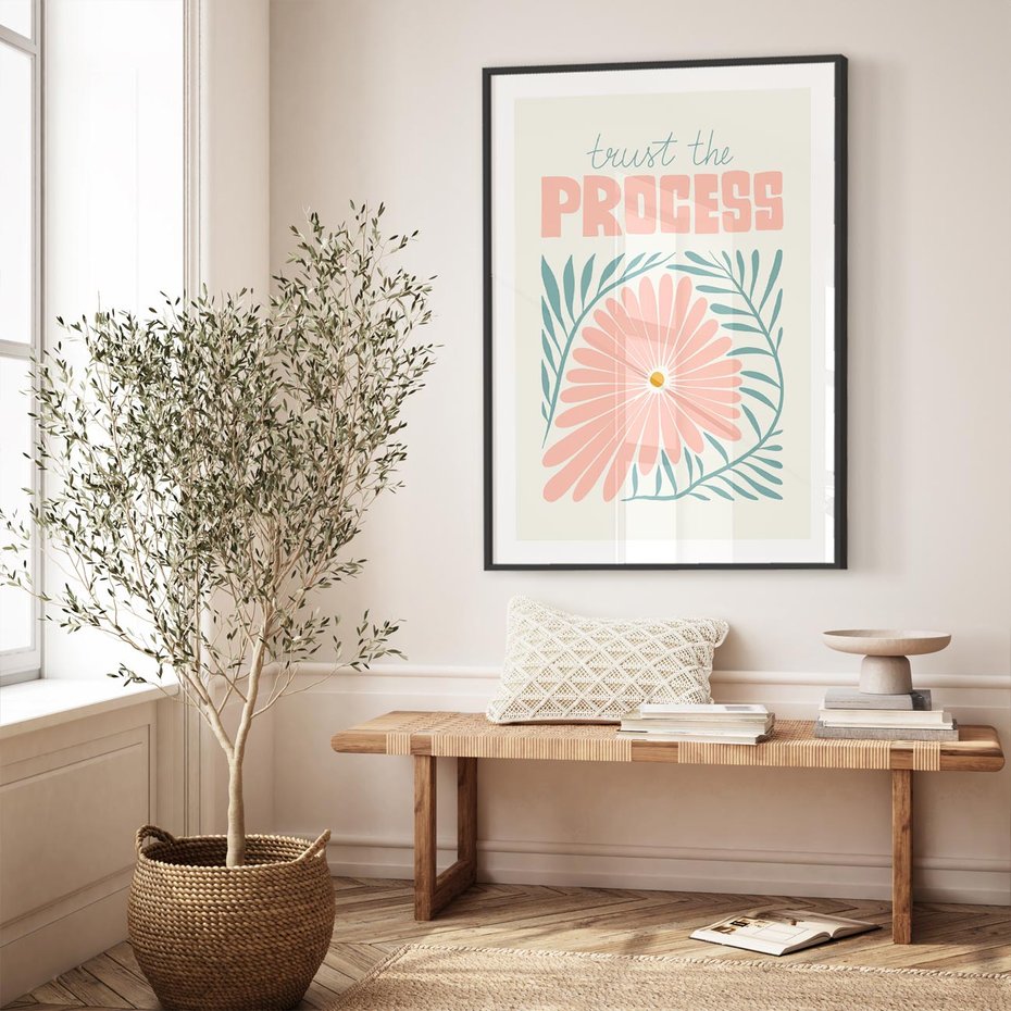 Plakat bez ramy 30x40 - Symfonia Światła - typografia, pastelowa stokrotka