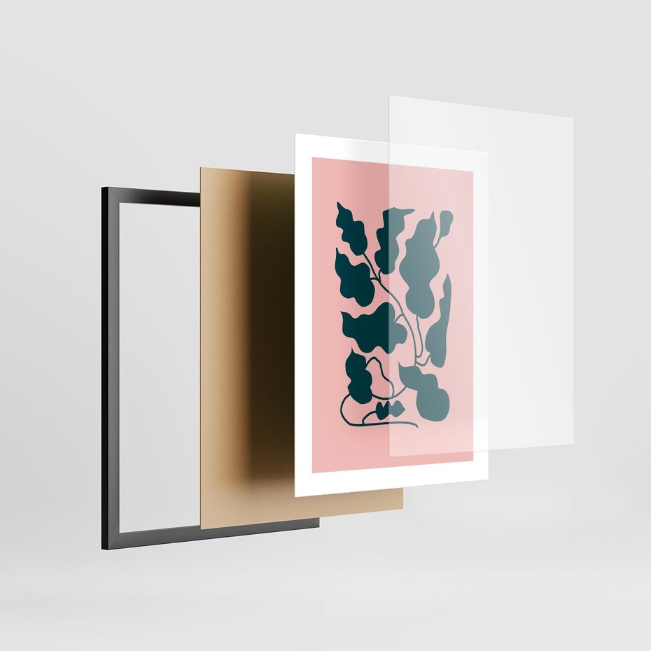 Plakat w ramie 30x40 - Kształty Nieznanego Świata - abstrakcyjne liście, boho styl - rama czarna