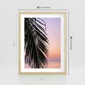 Plakat w ramie 30x40 - Liście Palmy nad Morzem - zachód słońca, liście palmy na tle nieba i morza - rama drewno