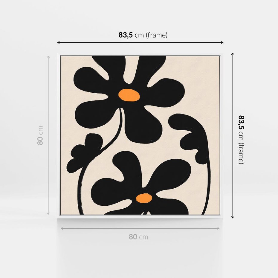 Obraz w ramie 80x80 - Wyjątkowość Boho - minimalistyczny abstrakcyjny obraz, prymitywne kwiaty - rama biała