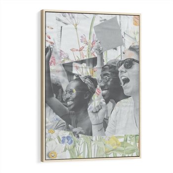 Obraz w ramie 80x120 - Księga zaklętych marzeń - kolaż, czarnobiałe zdjęcie wesołych młodych ludzi - rama drewno