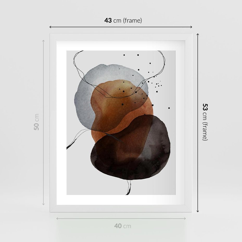 Plakat w ramie 40x50 - Kolorowe Wizje - abstrakcyjne plamy akwarelowe, czarny szkic - rama biała