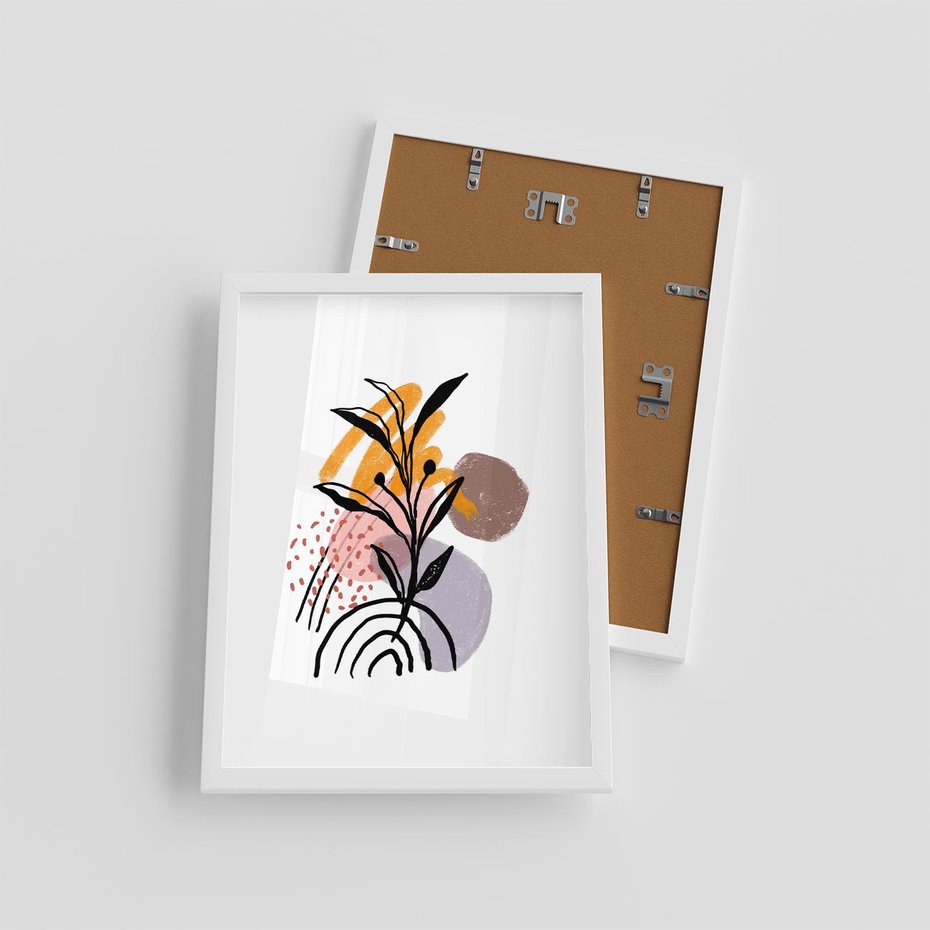 Plakat w ramie 30x40 - Migocące Bezgraniczności - abstrakcyjna sztuka, liść monstery - rama biała