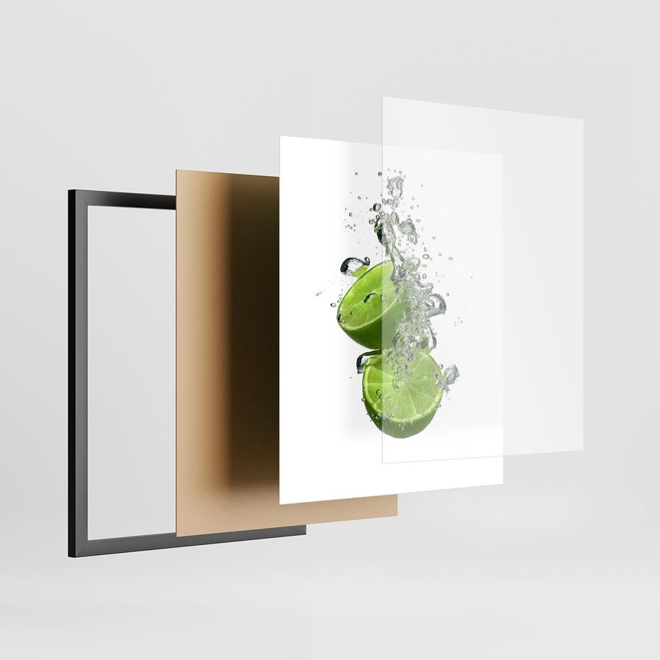 Plakat w ramie 40x50 - Kuchenne limonki na stole - limonki, kuchnia - rama czarna