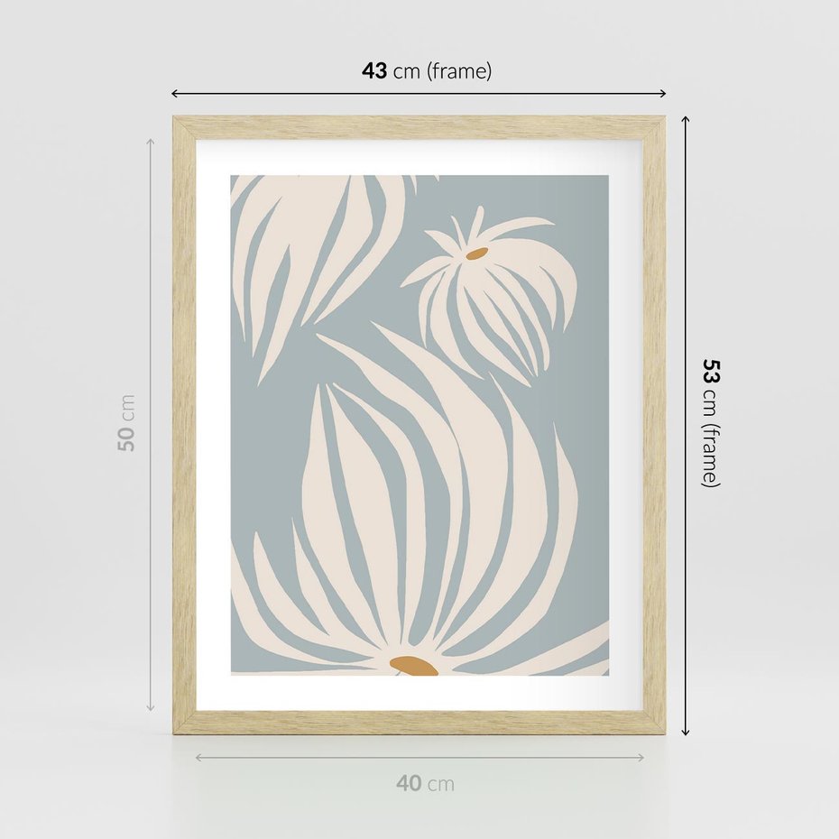 Plakat w ramie 40x50 - Kwiatowe Kształty - kwiaty, nowoczesne i minimalistyczne - rama drewno