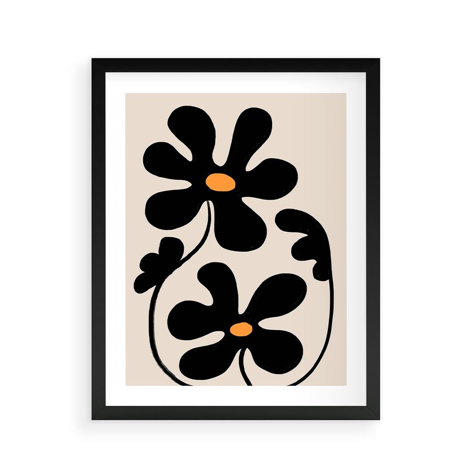 Plakat w ramie 40x50 - Wyjątkowość Boho - minimalistyczny abstrakcyjny obraz, prymitywne kwiaty - rama czarna