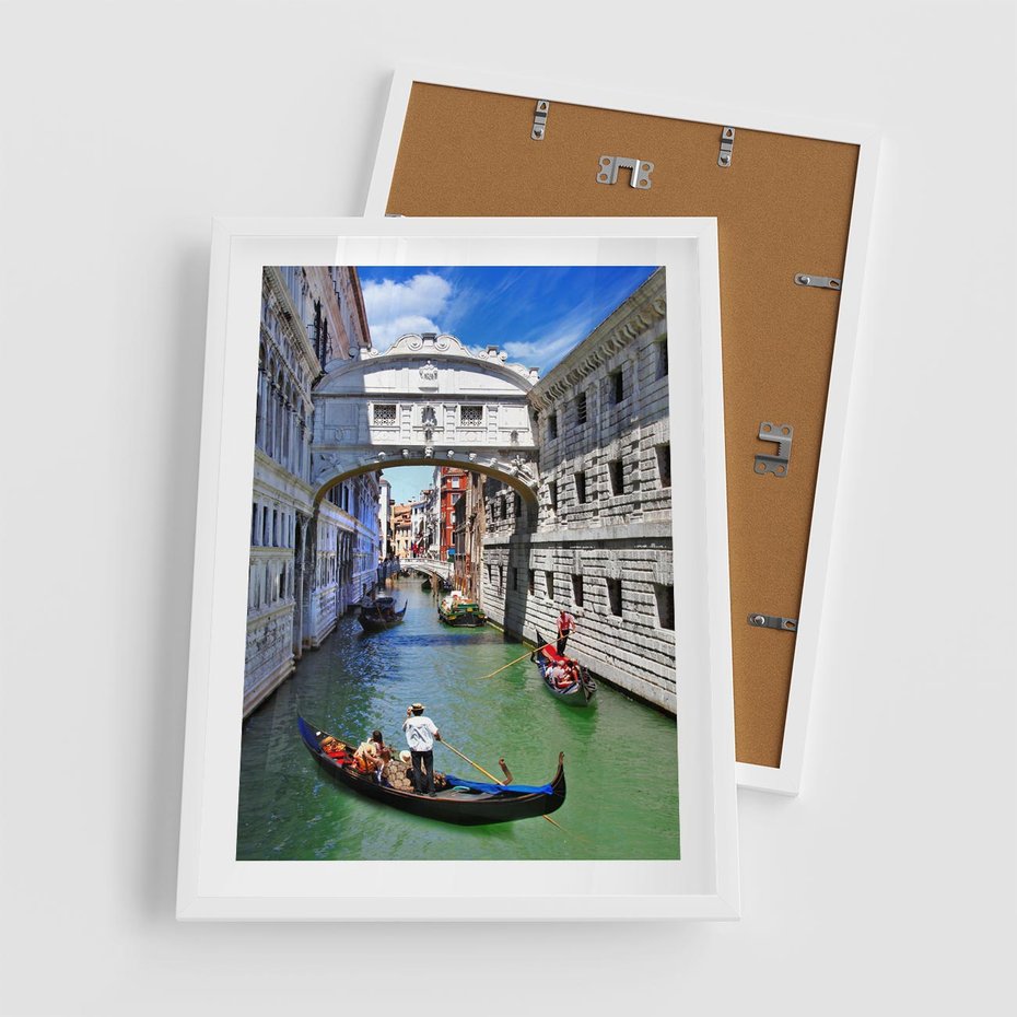 Plakat w ramie 50x70 - Romantyczna gondola w Wenecji - Wenecja, gondola - rama biała