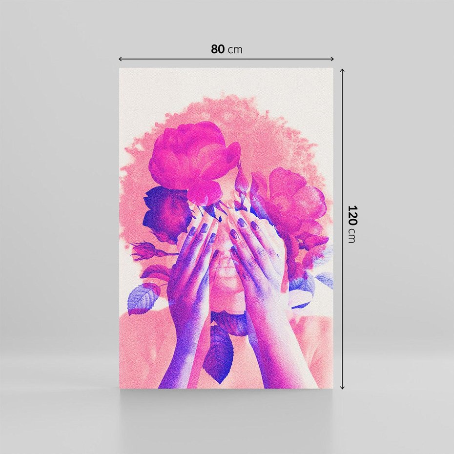 Obraz na płótnie 80x120 - Kwiaty we Włosach - różowa postać, grafika