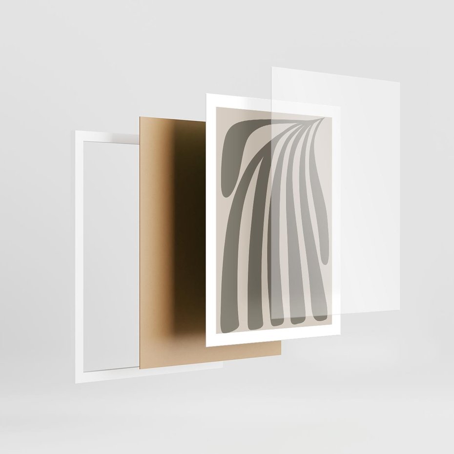 Plakat w ramie 50x70 - Beżowa Delikatność - nowoczesna sztuka, plakat modern - rama biała