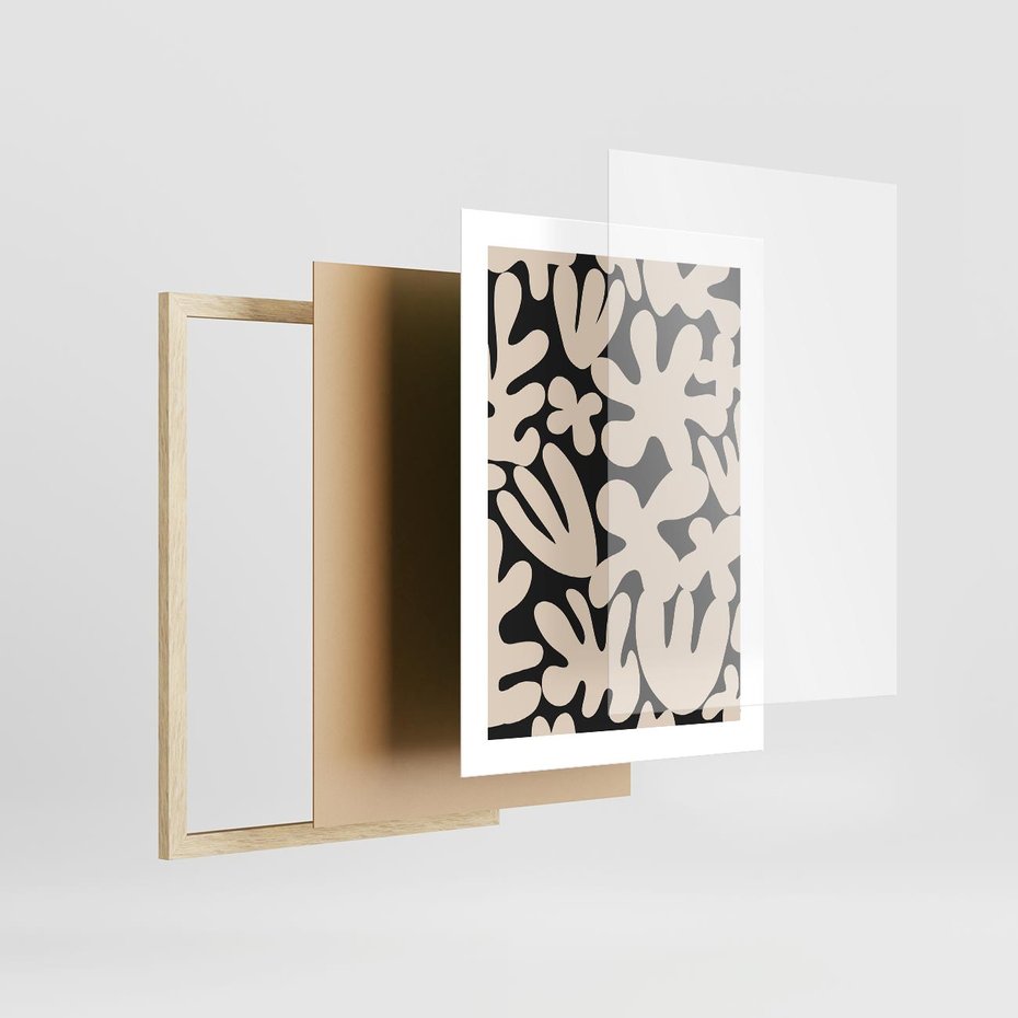 Plakat w ramie 30x40 - Księga Ukrytych Widoków - abstrakcyjne czarno białe formy, minimalizm - rama drewno