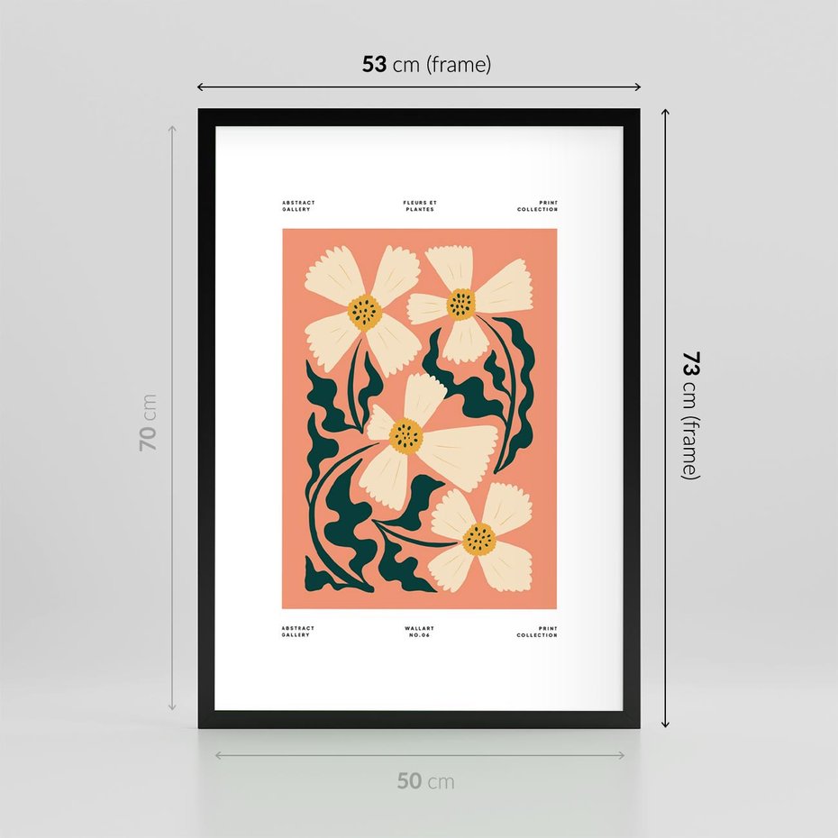 Plakat w ramie 50x70 - Refleksje w roślinnym odbiciu - kwiatowa kompozycja, minimalizm - rama czarna