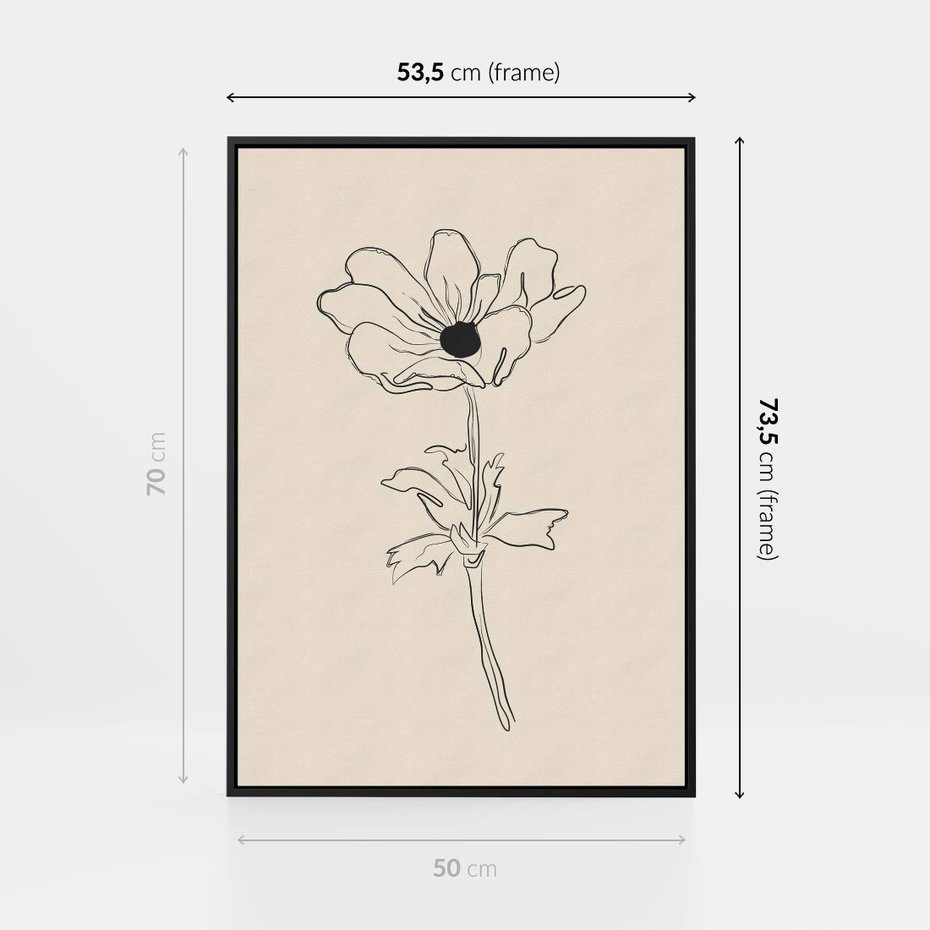 Obraz w ramie 50x70 - Przenikający Dialog - szkic kwiatu, mnimalistyczny szkic - rama czarna