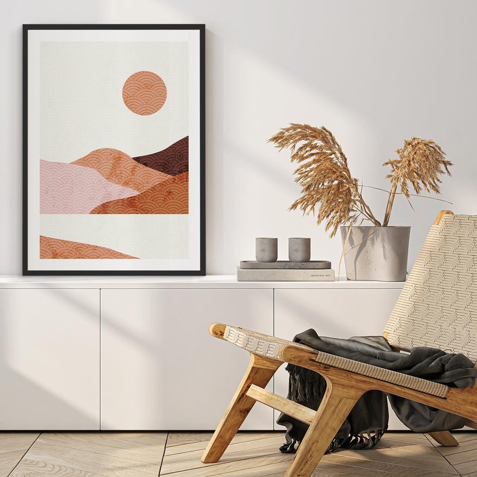 Plakat w ramie 30x40 - Górskie Wzory - nowoczesna sztuka, góry - rama czarna