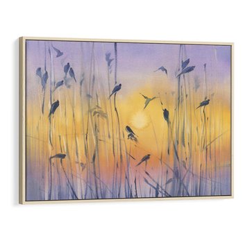 Obraz w ramie 100x70 - Mistyka Poranka nad Szuwaram - wschód słońca w szuwarach, trawy - rama drewno