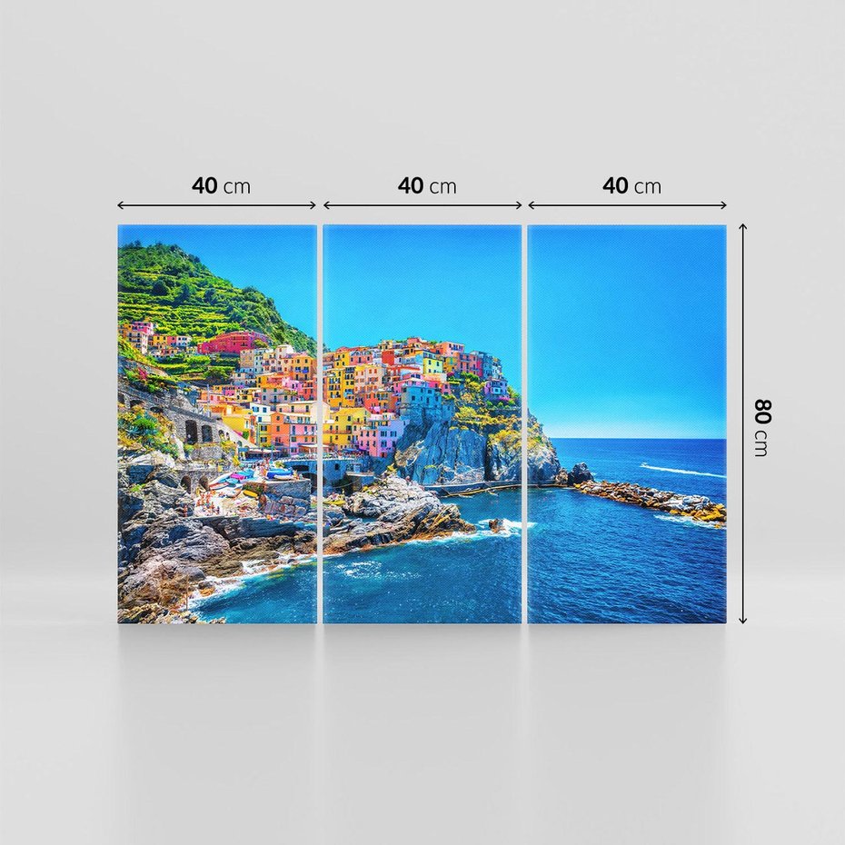 Obraz na płótnie 120x80 - Barwne Wybrzeże - nadmorskie miasto na klifie, kolorowe tęczowe budynki