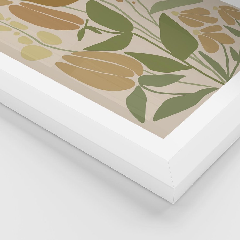 Plakat w ramie 30x40 - Beżowo i Roślinnie - nowoczesny plakat, roślinność - rama biała