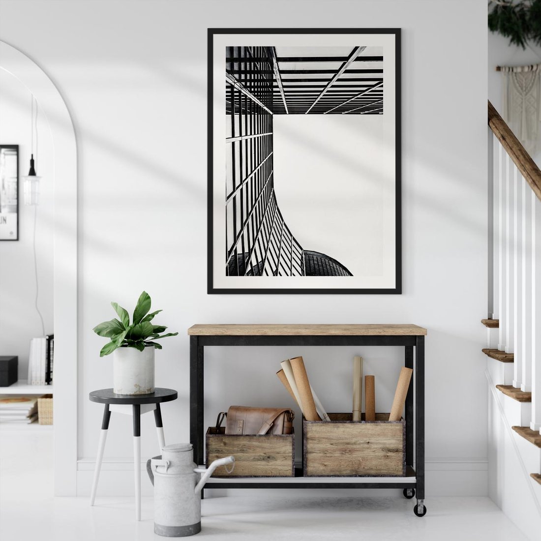 Plakat w ramie 50x70 - Minimalizm Wysokości - architektura, czarno białe zdjęcie - rama czarna