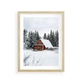 Plakat w ramie 30x40 - Ujęcie zimy w Górach - domek w górach w zimie, śnieg - rama drewno