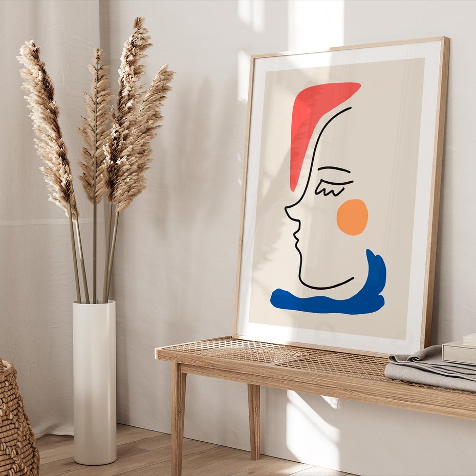 Plakat w ramie 50x70 - Impresje Kształtów - abstrakcyjny obraz, przypomina twarz - rama drewno