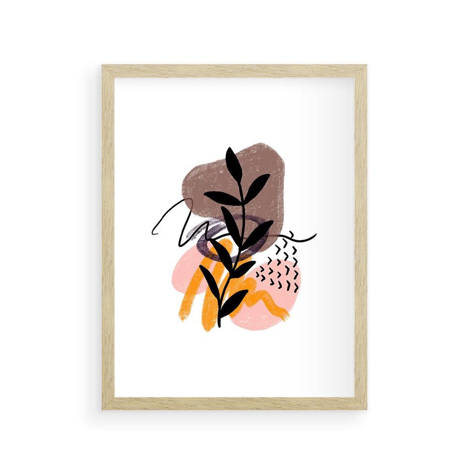 Plakat w ramie 30x40 - Echa Kształtującej się Wyobraźni - abstrakcyjna sztuka, liść gałązka - rama drewno