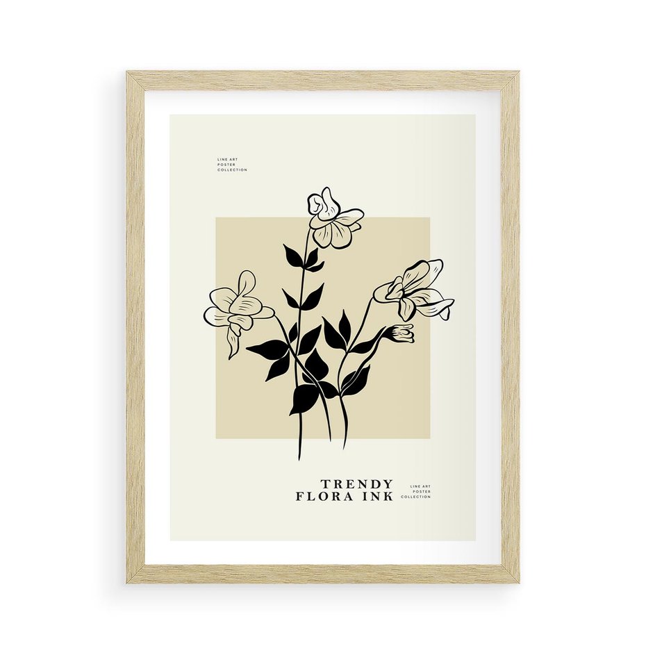 Plakat w ramie 50x70 - Malowane szkicowe tęsknoty - kwiaty, typografia - rama drewno