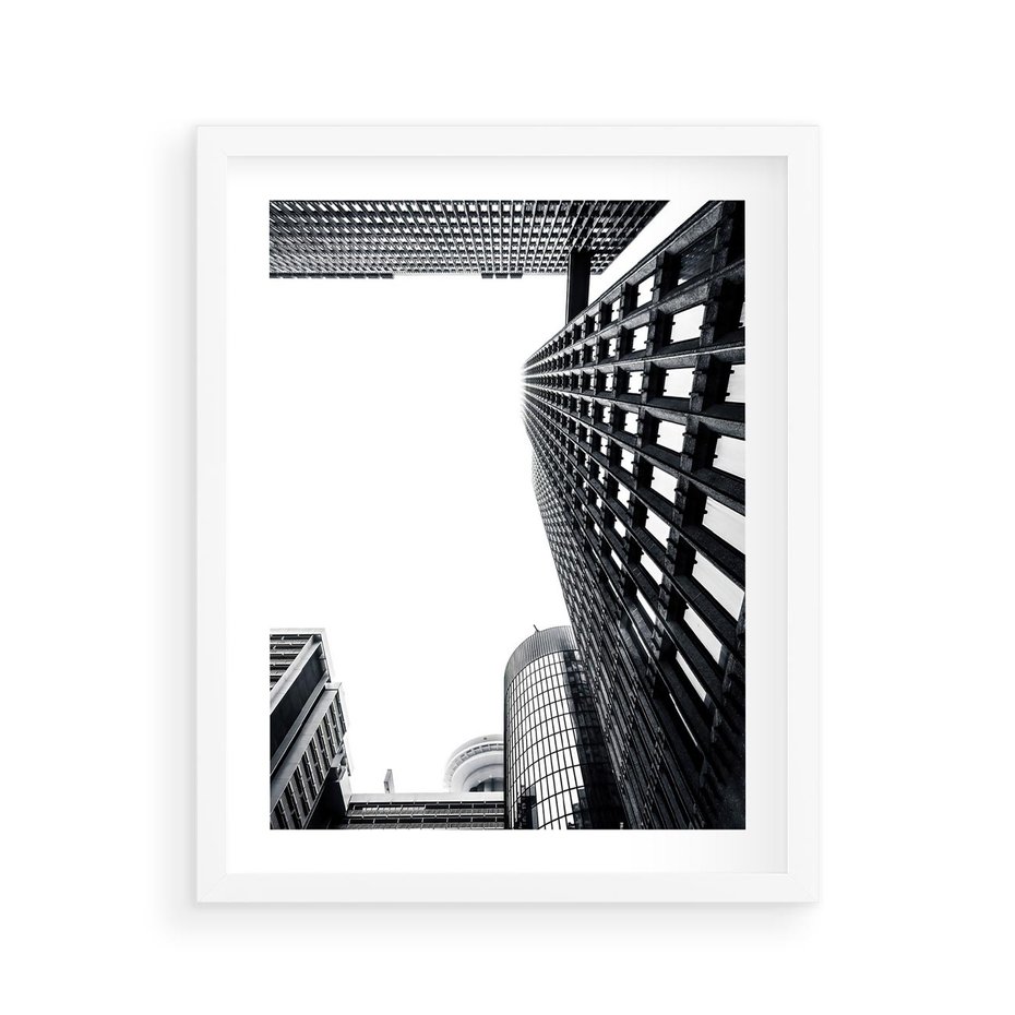 Plakat w ramie 40x50 - Monochromatyczna Sceneria Wieżowców - architektura, wieżowce - rama biała