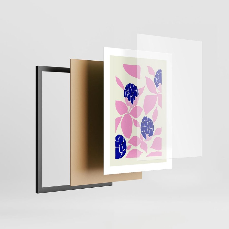 Plakat w ramie 30x40 - Impresje deszczu - nowoczesna kompozycja, kwiaty - rama czarna