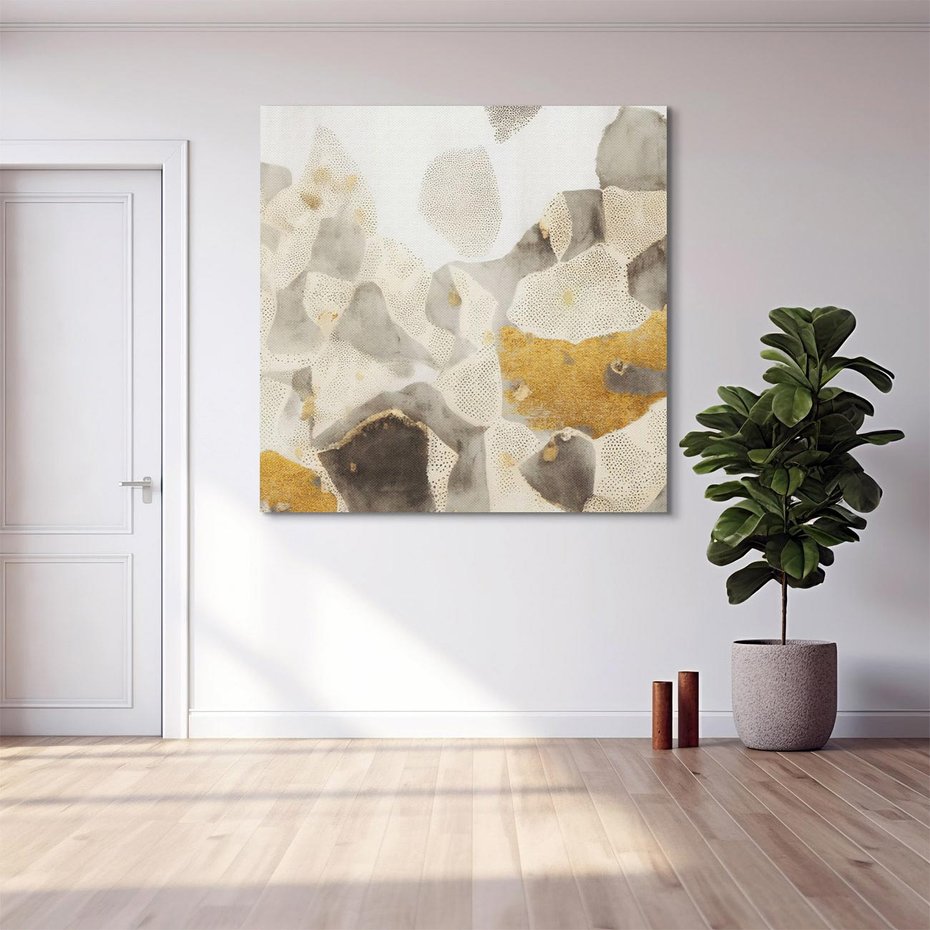 Obraz na płótnie 50x50 - Nowoczesne Złoto i Szarość - plamy, złoto